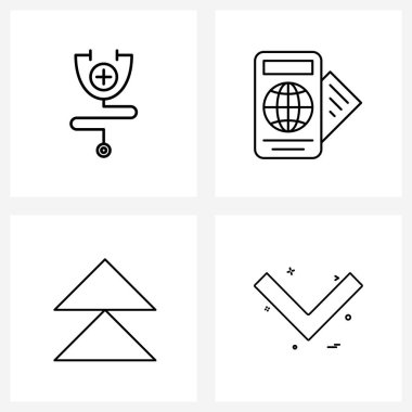 4 Modern Satır Sağlık Simgesi, ok, artı, açık hava, medya vektörü İllüstrasyonu