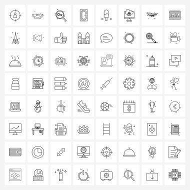 64 satırlık modern biçim set Piktograf Izgara tabanlı buz, yemek, anahtar, kahve, ahşap Vektör İllüstrasyonu