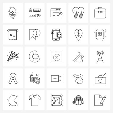 Çanta, çanta, ağ, eğitim, fikir vektörü illüstrasyonu gibi 25 Satır Simgelerinden oluşan basit bir set