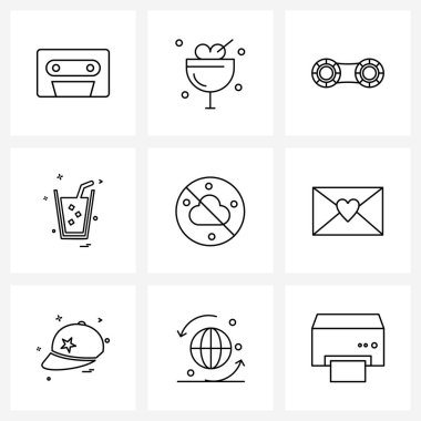 Bulutsuz, içki, yaz, içki, içki, Vektör Resimleri için 9 Satır Simgelerinden oluşan Stock Vektör Simgesi