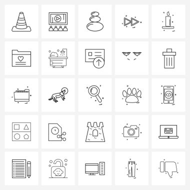 İleri, oyun, endüstri, oyun, rock Vector Illustration gibi 25 Satır Simgelerinin Basit Kümesi