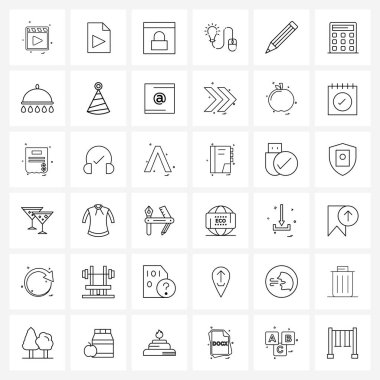36 Modern Pictogram 'lık Mobil UI Satır Simgesi Seti: Hesaplama, çalışma, kilit, iş, kalem vektörü illüstrasyonu