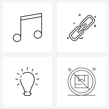 4 Temel Satır Müzik Simgesi, Ampul, Bağlantı, Web Sitesi, Vektör İllüstrasyonu Yok