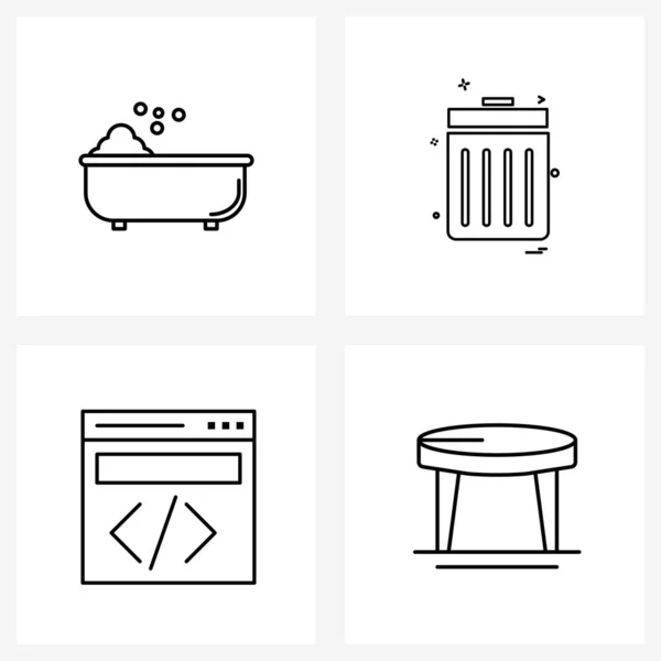 Modern Style Set Mit Zeilen Piktograph Gitterbasierte Badewanne Webseite Papierkorb — Stockvektor
