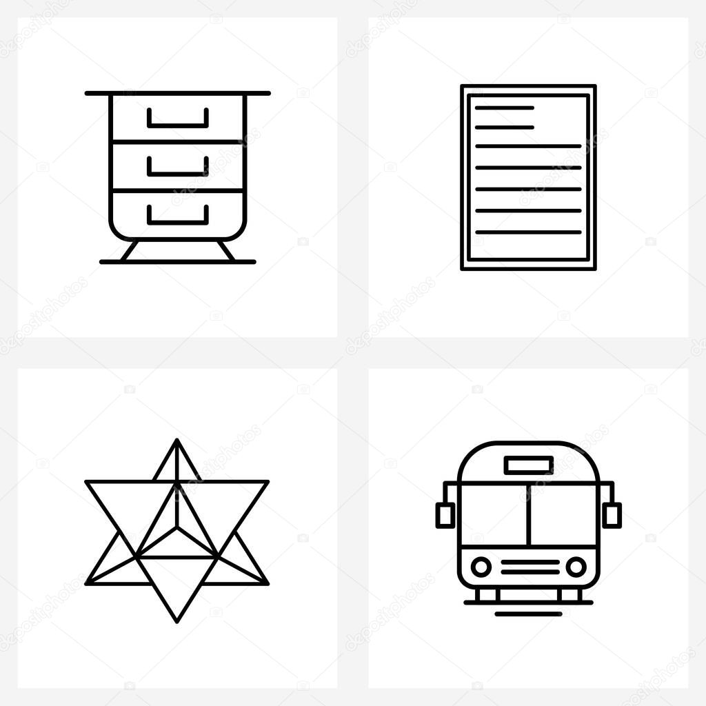 Line Icon Set of 4 Modern Symbols of closet; coruscate; drawer; file; geometry Vector Illustration