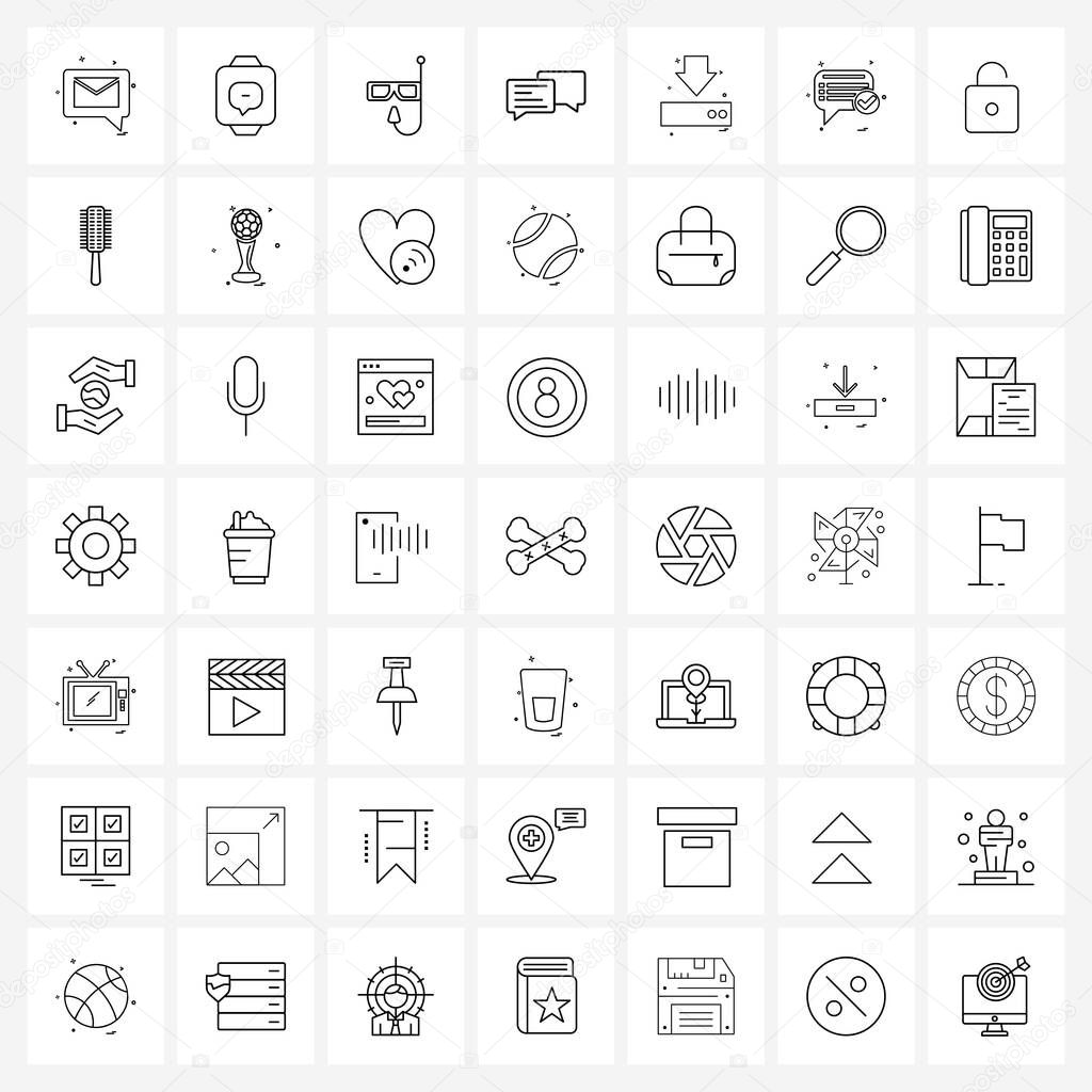 Mobile UI Line Icon Set of 49 Modern Pictograms of user interface, transport, diving mask, text, chat Vector Illustration