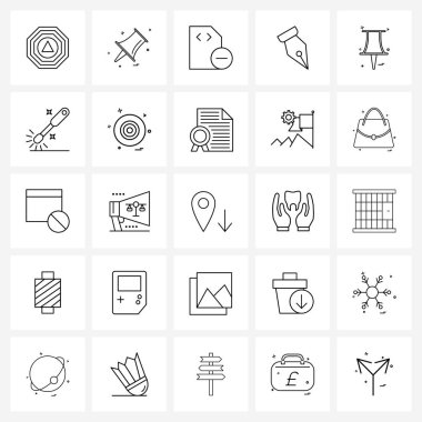 Modern Vector Line Illustration of 25 basit satır simgesi pin, pin, kart, durağan, kalem vektörü illüstrasyonu