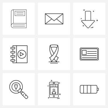 9 Evrensel Sağlık Çizgisi Simgesi, Kanser, Ok, Video, Eğitim Vektörü İllüstrasyonu