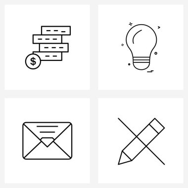 Mobil UI Satır Simgesi 4 Modern Pictogram bütçe, e-posta, ampul, ışık, kalem vektörü illüstrasyonu