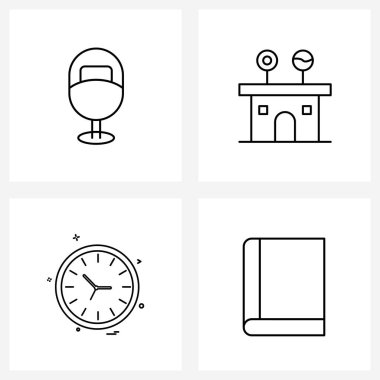 UI 4 Temel Satır Simgesi Koltuk, saat, oval, lolipop, Saat Vektörü İllüstrasyonu