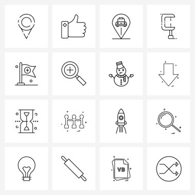 Bulma, el sallama, otel, sağlık, bayrak vektörü ilüstrasyonunun 16 Satır Simgesi ve Sembolleri