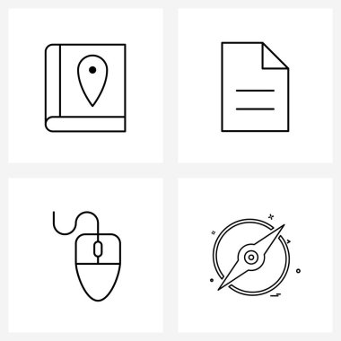 Kitabın 4 Modern Satır Simgesi Evrensel Sembolleri; fare; konum; veri; Pusula Vektörü İllüstrasyonu