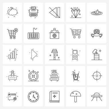 Mobil UI Çizgisi Simgesi 25 Modern Pictogram kozmetik, iş, ok, yakut, elmas vektör çizimi