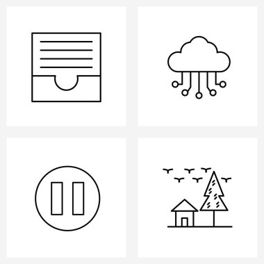 Arşiv, daire, dosya, bulut bağlantısı, ağaç vektörü illüstrasyonunun 4 Evrensel Satır Simgesi kümesi