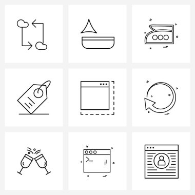 Web Uygulamaları için 9 Evrensel Satır Simgesi Paketi Yeniden boyutlandırma, etkileşim, basın, ok, uzun Vektör İllüstrasyonu