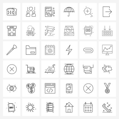 Kullanıcı arayüzü, tahminleri, iPod, hava durumu, sigorta vektörü illüstrasyonunun 36 Modern Satır Simgesi