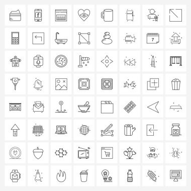 64 Modern Kahve, Kupa, Endüstri, İşaret, Kalp Vektörü İllüstrasyonu Simgesi Satır Simgesi