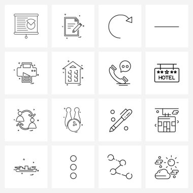 Cihaz, bilgisayar, tazeleme, yazıcı ve daha az Vektör İllüstrasyonunun 16 Modern Satır Simgesinin Evrensel Sembolleri