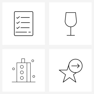 Yapılacaklar listesi, endüstri, belge, içki, Vektör İllüstrasyonunun 4 Temel Satır Simgesinden oluşan UI Kümesi