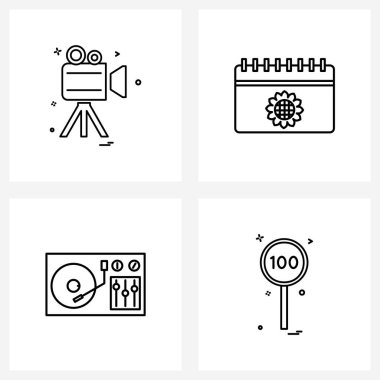 Kamera, ortam, video kaydı, ay, ses vektörü illüstrasyonu için 4 UI simgesi ve sembolü kümesi