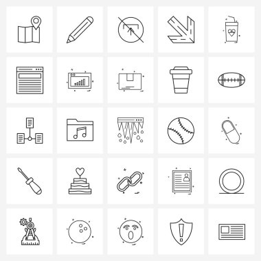 Mobil UI Satır Simgesi 25 Modern Pictogram cam, sağ, kalem, yön, Vektör Resmini etkisizleştir