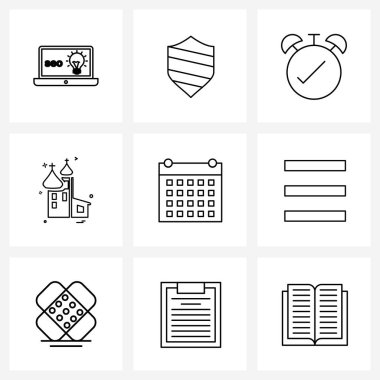 Ofisin 9 Modern Sembolü Satır Simgesi, Gün, saat, tarih, Hıristiyan Vektör İllüstrasyonu