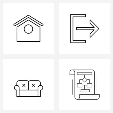 Köpek kulübesinin 4 Basit Satır Simgesinin Modern Vector Line Illustration 'ı, dekoratif, yaygın, çıkış, salon vektörü ilüstrasyonu