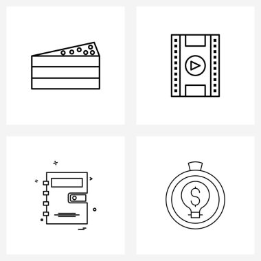 Mobil UI Çizgisi Simgesi 4 Modern Pictogram pasta, defter, yemek, multimedya, borç vektörü illüstrasyonu