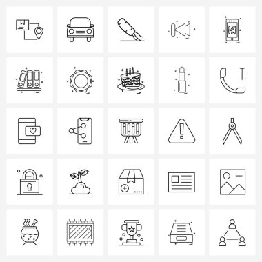 25. satır Pictograph Izgara tabanlı Modern Biçim Seti mobil, sırt, diyet, medya, Vector Illustration