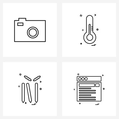 Kamera, kale, termometre, spor, web düzenleme Vektörü İllüstrasyonu için 4 Satır Sembolleri Stok Vektör Simgesi Kümesi