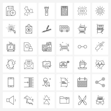 36 Modern Görünüm, Liste, El feneri, Pano, Tahta Vektör İllüstrasyonundan oluşan Mobil UI Satır Simgesi