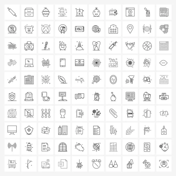 Set 100 Simple Line Icons Emoji Price Ball Tools Internet — Stock Vector