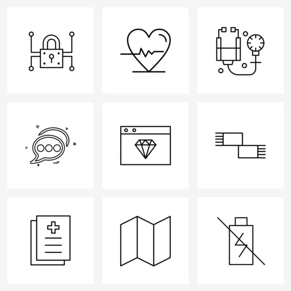 Simple Set Line Icons Internet Diamond Healthcare Conversation Message Vector — Stock Vector