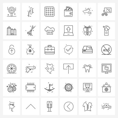 Modern Style Set 36 satır Pictograph Grid tabanlı kupon, ccCTV, yemek, kamera, dolar vektör ilüstrasyonu