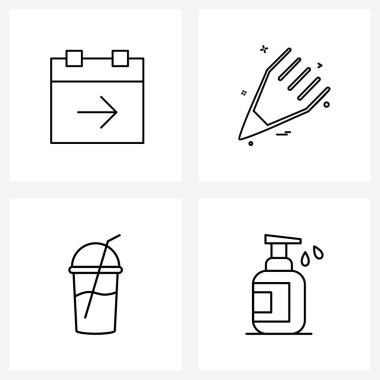 Web ve Yazdırma için 4 Basit Satır Simgesi kümesi Takvim, yiyecek, ok sağ, eğitim, fincan vektörü illüstrasyonu gibi