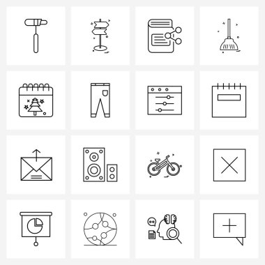 Web ve Yazdırma için 16 Basit Satır Simgesi seti Noel, tarih, içerik, Noel takvimi, tuvalet pompası Vector Illustration gibi