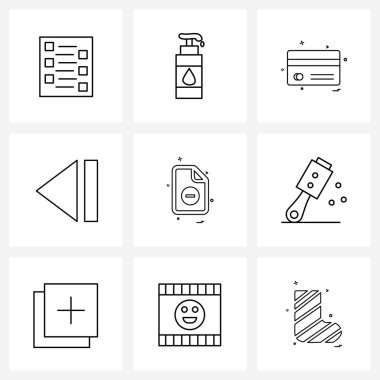 Piksel 9 Vektör Hattı Simgelerinden oluşan mükemmel bir set. Örneğin doktor, geri sar, şişe, sol, kart vektörü illüstrasyonu