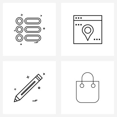 4 Evrensel Satır Simgesi Simgesi Mönü, kalem, kullanıcı arayüzü, nokta, Vektör İllüstrasyonunu incele