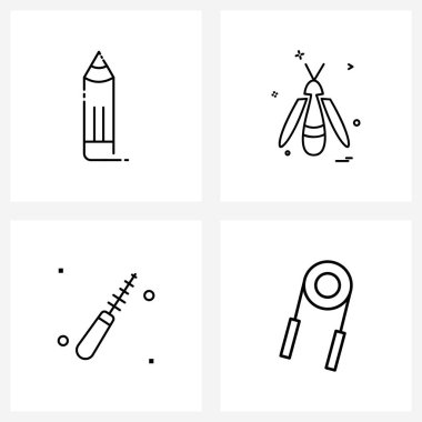 Web ve Yazdırma için 4 Basit Satır Simgesi kümesi kalem, mürekkep, okul, böcekler, sağlık vektörü illüstrasyonu gibi