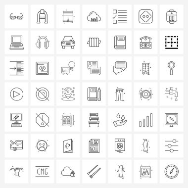 Ayrı Semboller: Posta, metin, spor, çubuk grafiği, grafik vektörü illüstrasyonunun 49 Basit Satır Simgesi