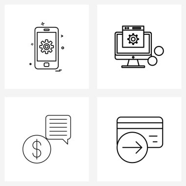 Mobil, danışman, telefon, dolar ve sopa Vektör İllüstrasyonunun 4 Satır Simgesi ve Sembolleri