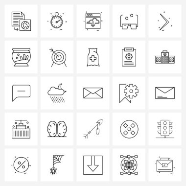 Web ve Mobil sağ için 25 Evrensel Satır Simgesi, oklar, web siteleri, ok, gözlük vektörü illüstrasyonu