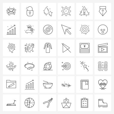 İzole edilmiş Semboller: Tehlike, dikkat, güvenlik, yönetim, kan vektörü ilülasyonu gibi 36 basit çizgi simgesi