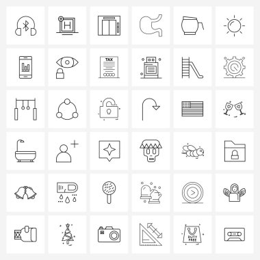 Web Uygulamaları için 36 Evrensel Satır Simgesi Paketi Kettle, organ, asansör, insan midesi, anatomi Vektörü İllüstrasyonu