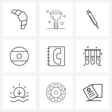 Mobil UI Çizgi Simgesi Seti 9 Modern Pictogram destek, yardım masası, enjeksiyon, iletişim, oyun vektörü illüstrasyonu