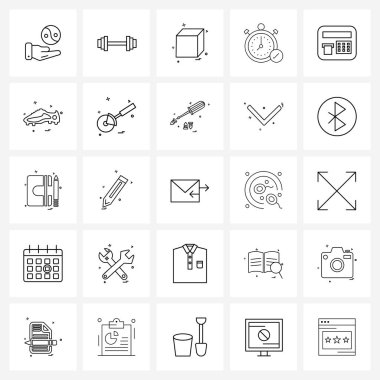 25 Satır Simgesi ve Finans Sembolleri, atm, küp, seo, saat vektörü İllüstrasyonu