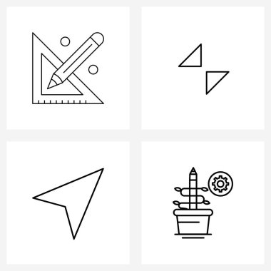 İzole Semboller Ölçek, fare, ok, genişletme, çiçek saksısı Vektör İllüstrasyonu 4 Basit Satır Simgesi Kümesi
