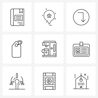 Mobil UI Çizgisi Simgesi 9 Modern Pictogram makine, kahve, daire, ürün, fiyat etiketi Vektör İllüstrasyonu
