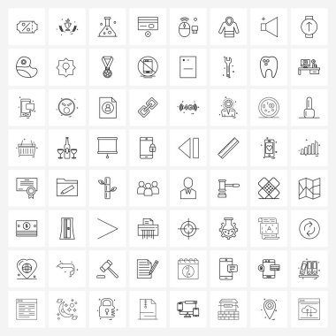 64 Basit Satır Simgesi Modern Vector Line Illustration of computer, silme, matara, kredi iptal