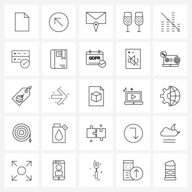 Ses, multimedya, posta, şarap, bardak vektörü illüstrasyonu gibi 25 Satır Simgesinden oluşan basit bir set